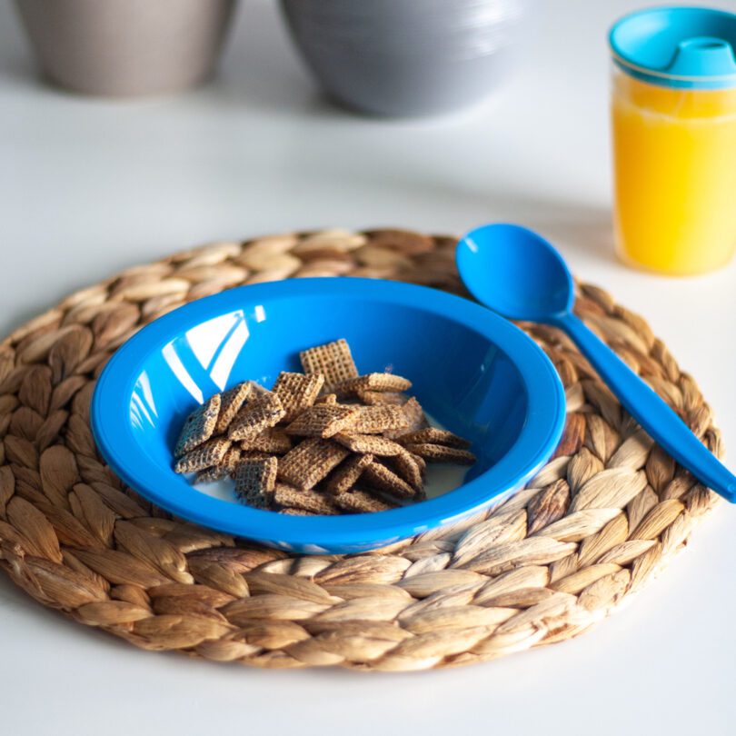 Cereal in Blue Plastic Bowl