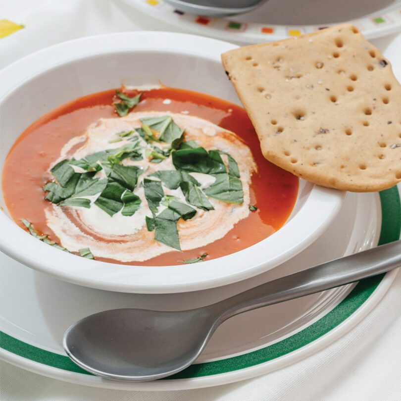 Soup in White Shatterproof Plastic Bowl