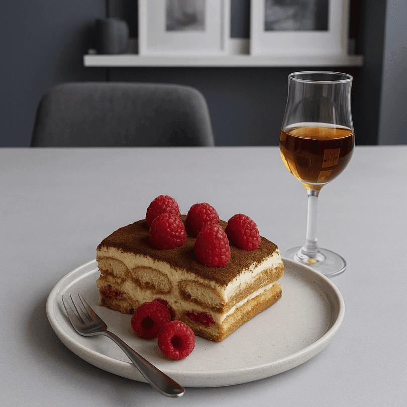 Tiramisu on Grey Speckle Walled Plate