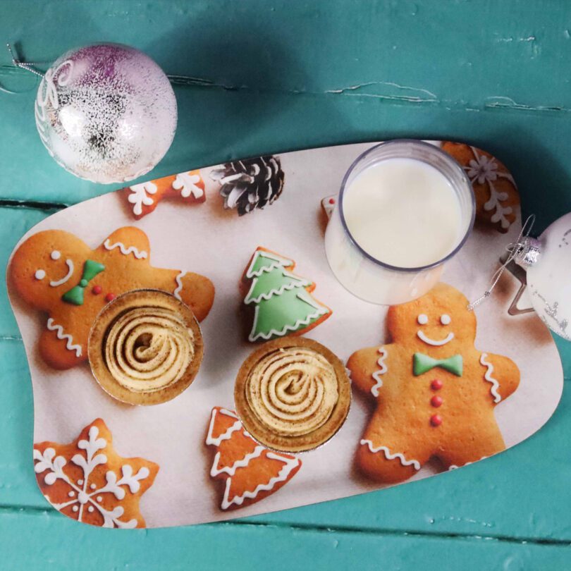 Gingerbread Christmas Serving Tray with Mince Pies and Milk