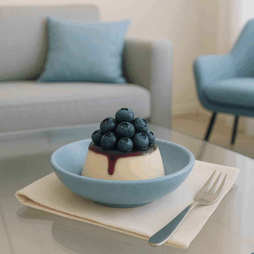 Small Blue Speckled Walled Bowl with Dessert