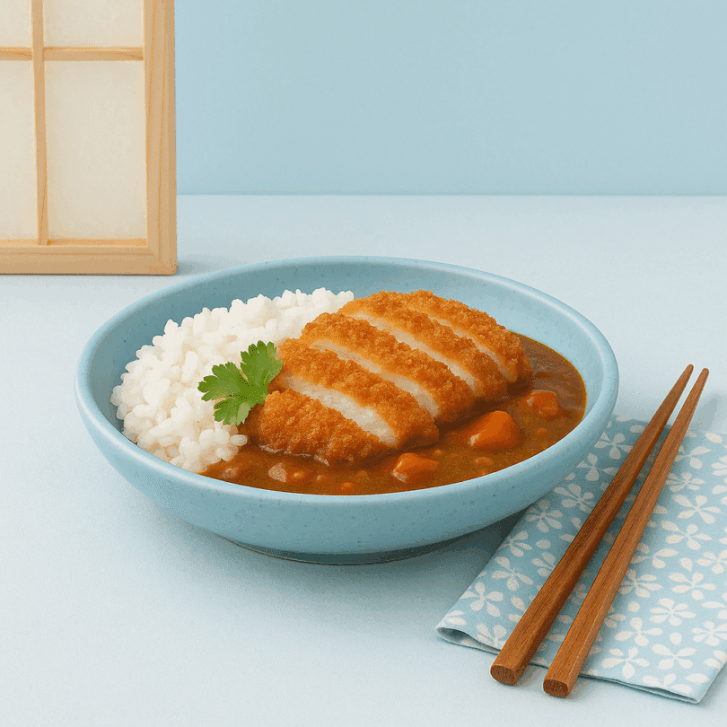 Large Blue Speckle Walled Bowl with Katsu Curry