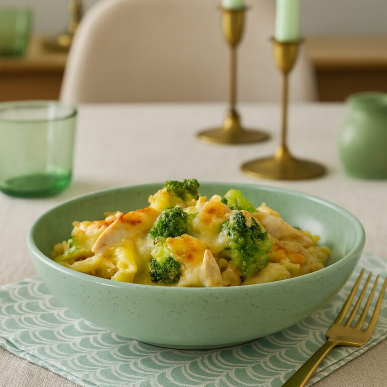 Large Green Speckle Walled Bowl with Pasta Bake