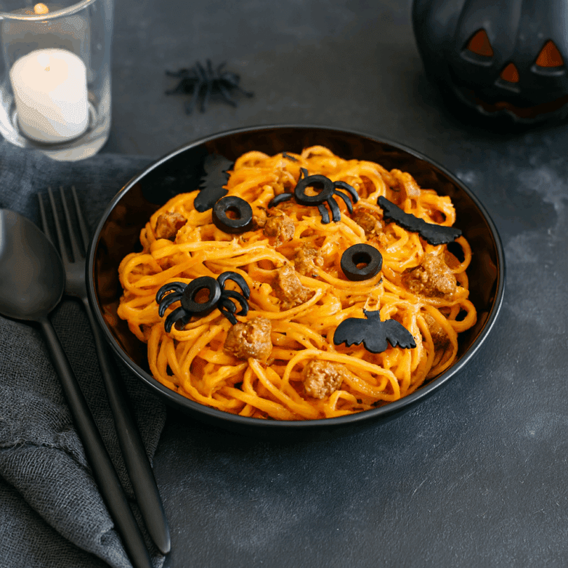 Halloween Themed Pasta in Large Odyssey Black Walled Bowl