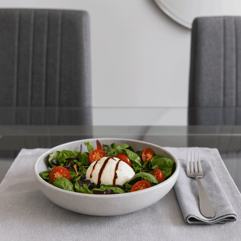 Medium Grey Speckle Walled Bowls with a Burrata Salad