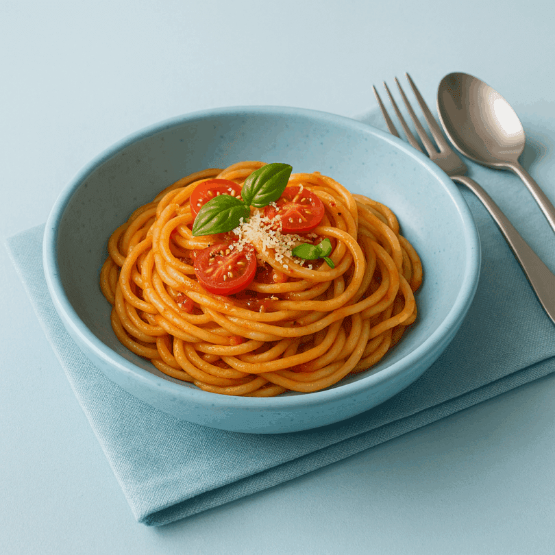 Medium Blue Speckle Walled Bowl with Pasta Dish
