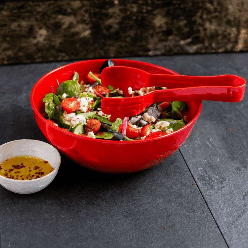 Red Salad Bowl with Matching Tongs