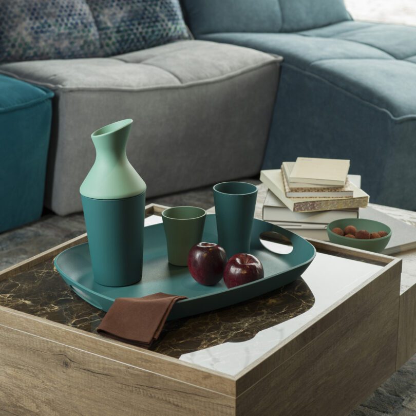 Teal ReAMO Carafe on Coffee Table