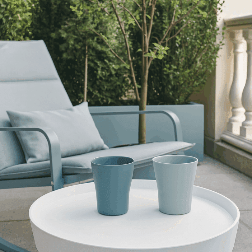 ReAmo Small Two Tone Teal Tumblers in Garden Setting