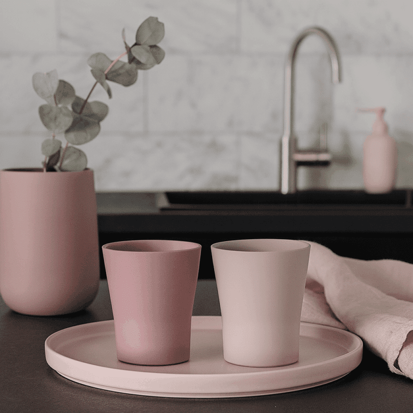 ReAmo Small Two Tone Pink Tumblers in Kitchen Setting