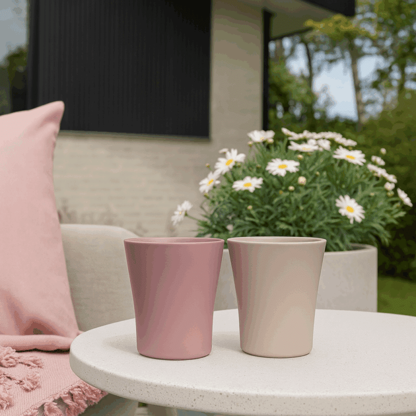 ReAmo Small Two Tone Pink Tumblers in Garden Setting