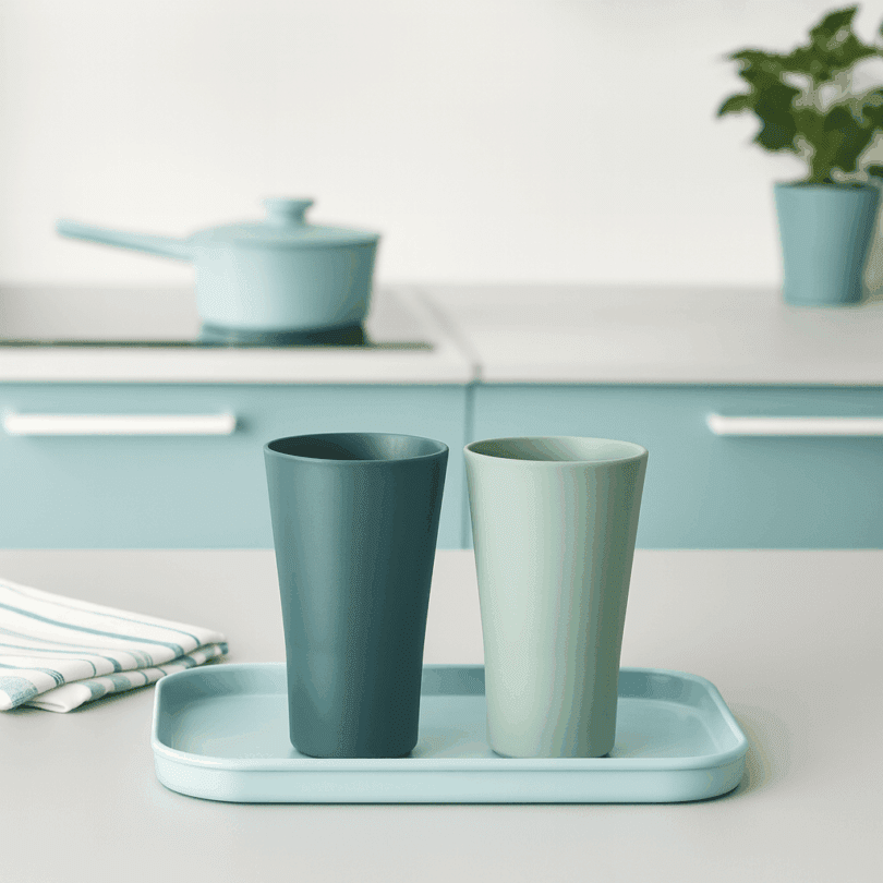ReAmo 440ml Two Tone Pastel Teal Tumblers in Kitchen Setting