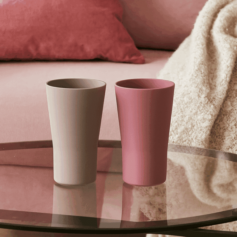 ReAmo 440ml Two Tone Pastel Pink Tumblers in Living Room Setting