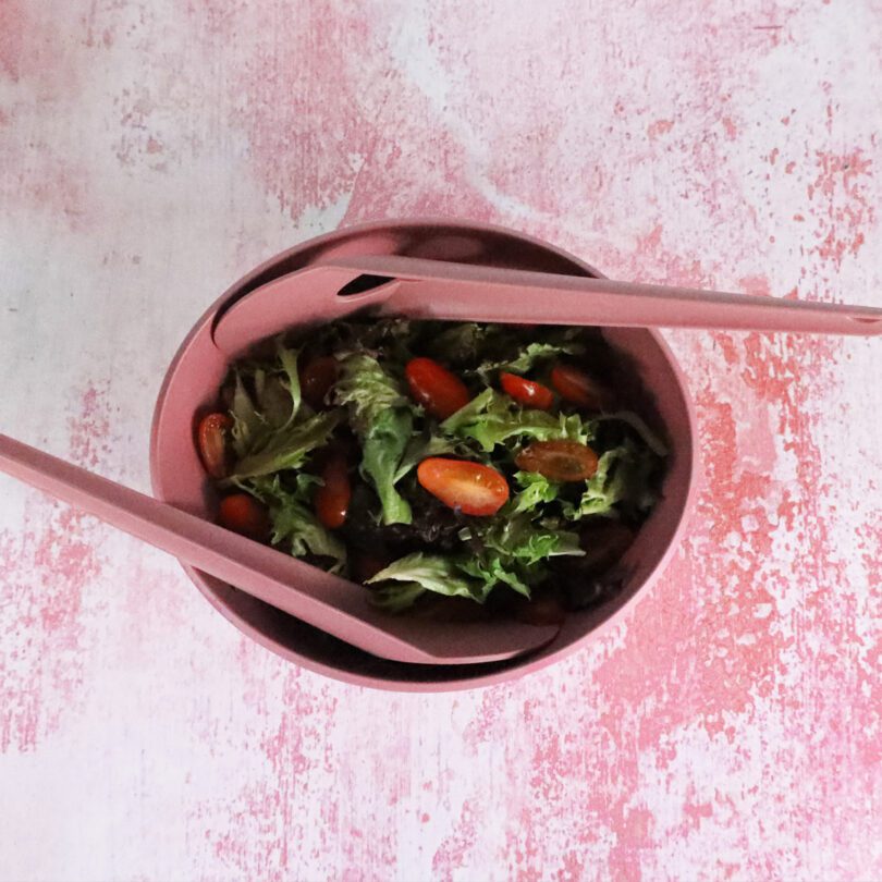 Rose Pink Salad Serving Set in Use