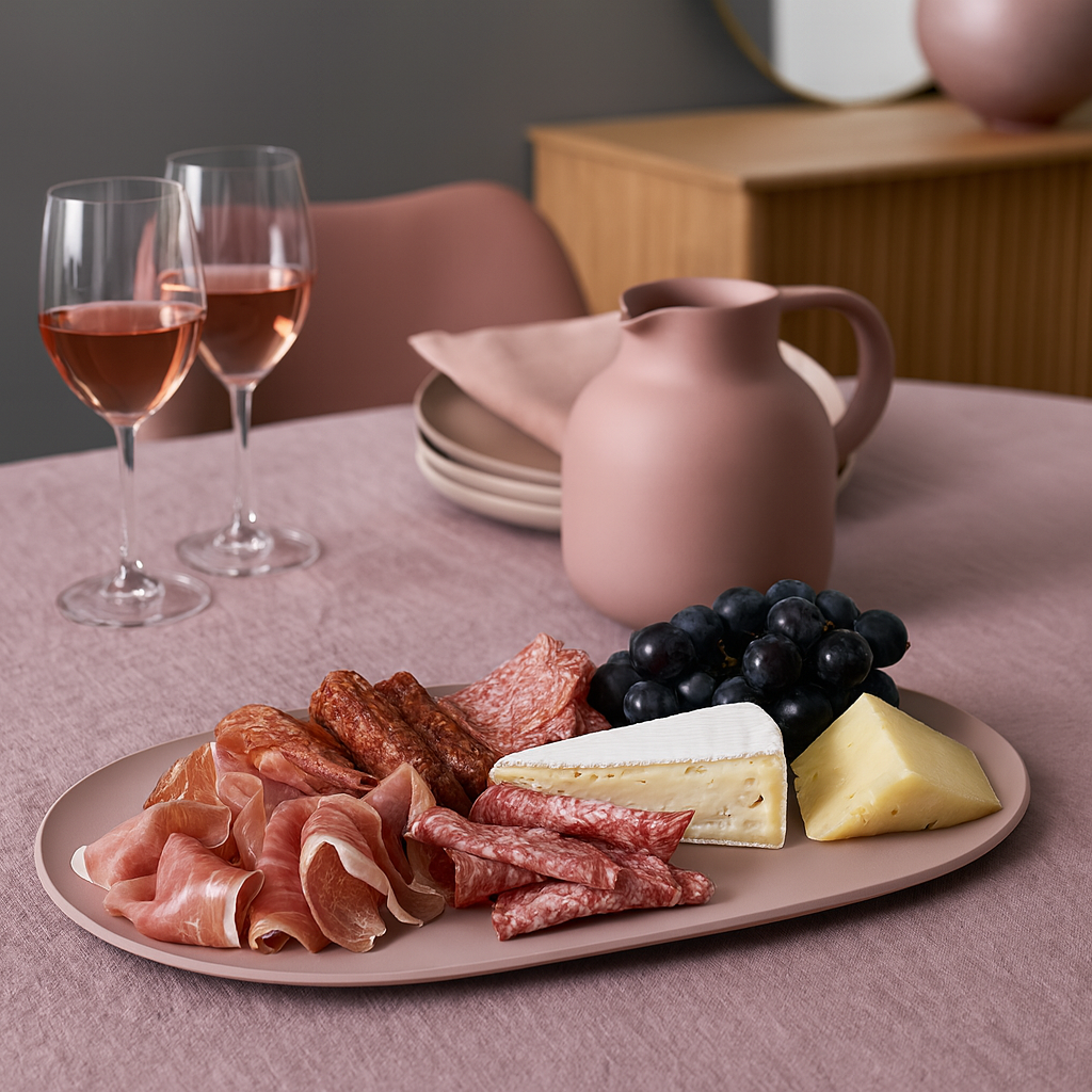 ReAmo Large Rose Pink Serving Platter with Charcuterie