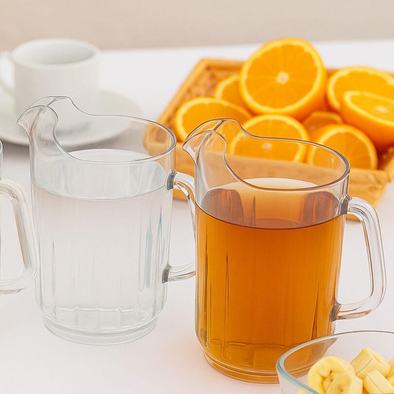 1.4L Fluted Pitchers with Water and Juice at Breakfast