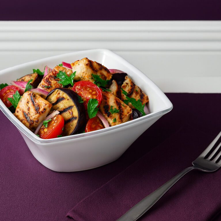Aubergine Salad in Square Medium Serving Bowl