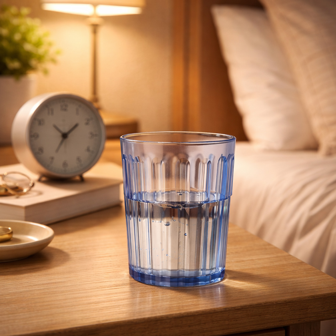 Antibacterial Tumblers on a Bedside Table