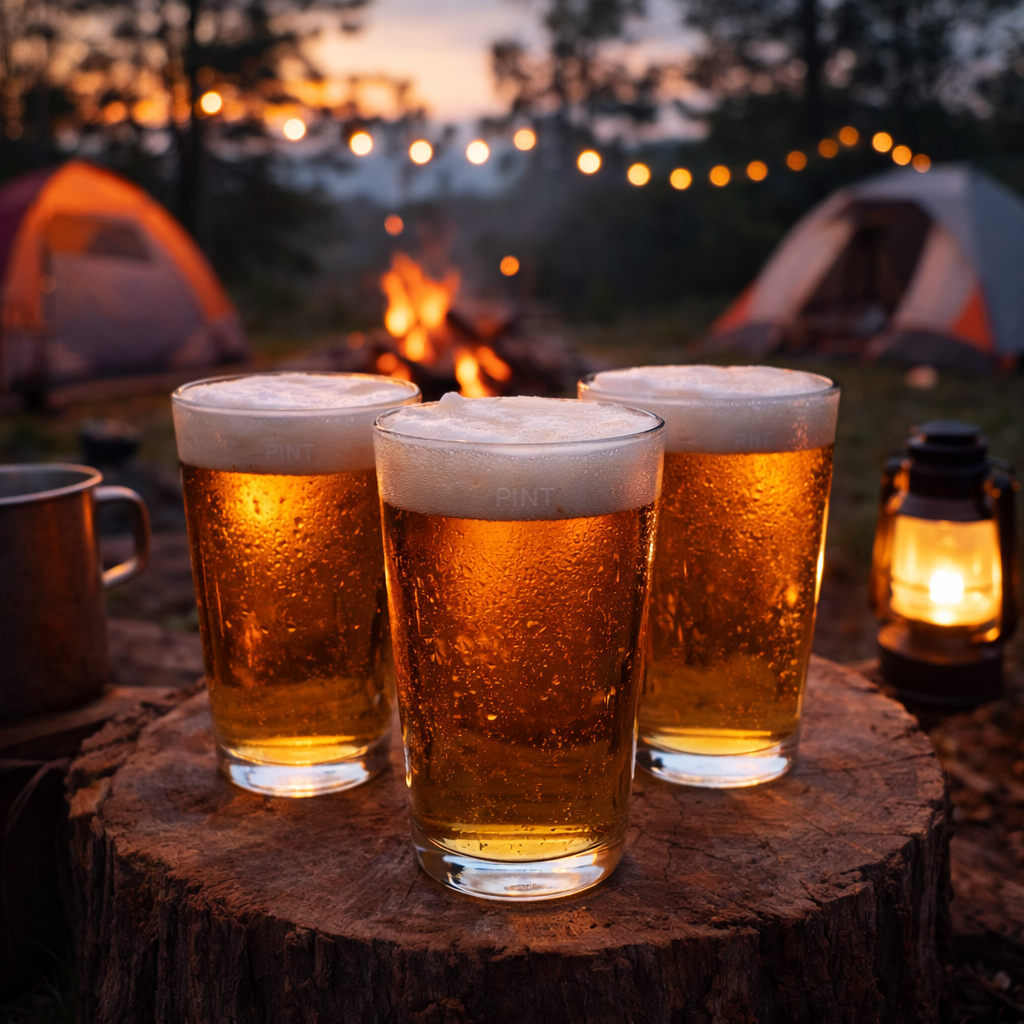 Aura Beer Pint Glasses in Campsite Setting