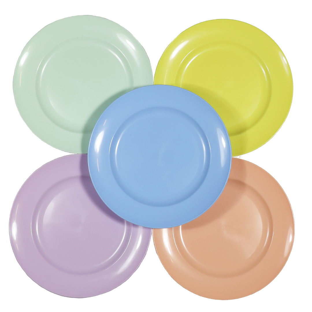 Set of 10 Children's Pastel Plastic Plates