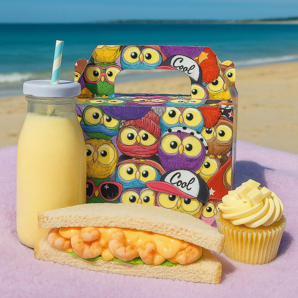 Owl Print Party Boxes in Seaside Setting