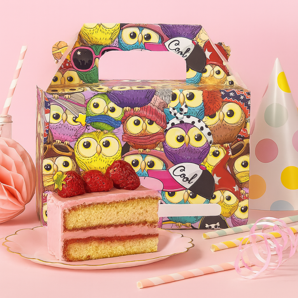Owl Print Lunch Boxes in Children's Party Setting
