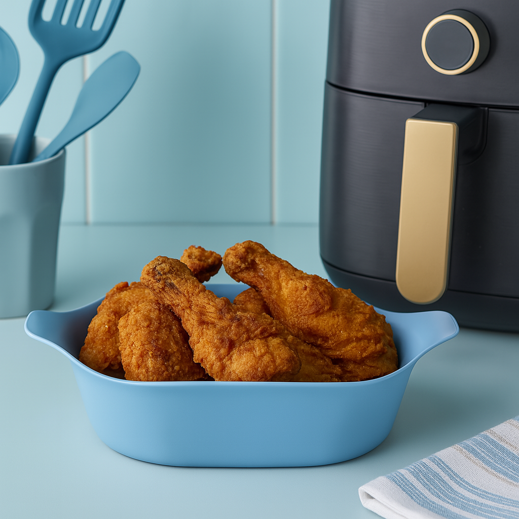 Blue Air Fryer Liner with Fried Chicken
