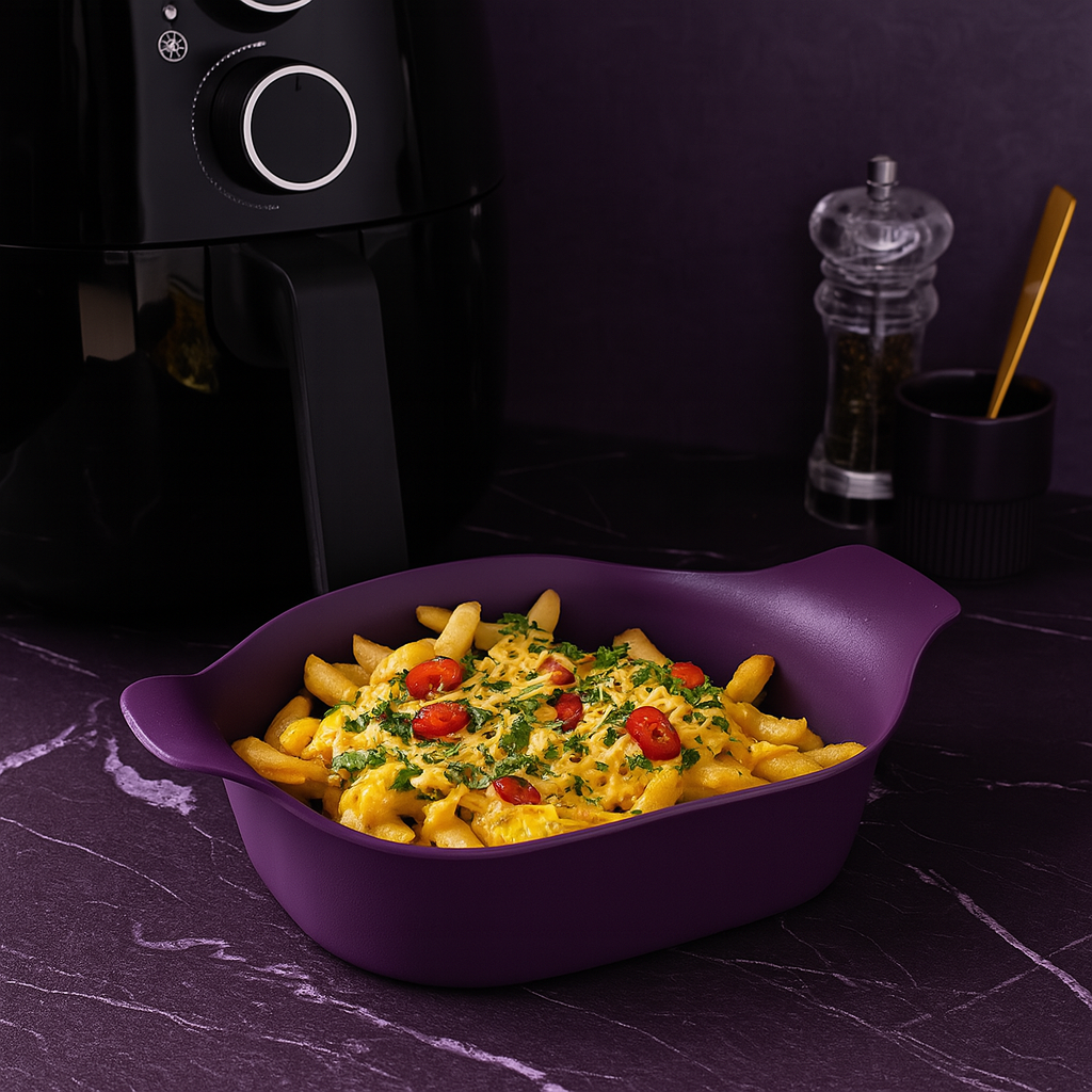 Purple Air Fryer Liner with Loaded Fries