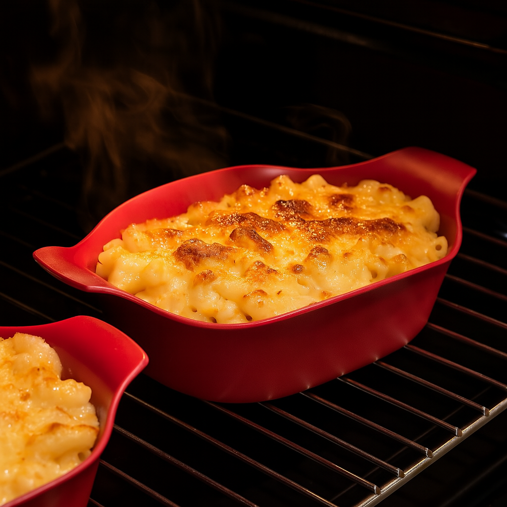 Red Air Fryer Liner with Mac'n'Cheese
