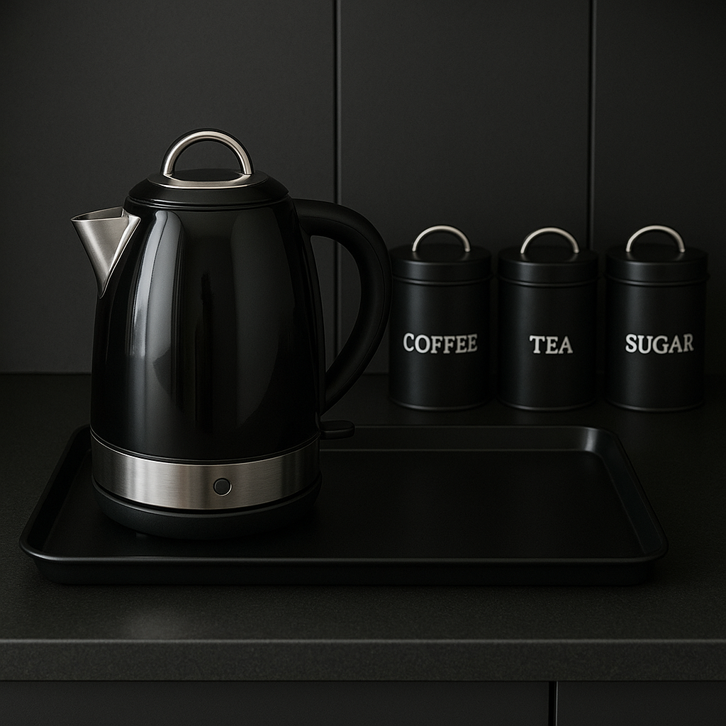 Black Medium Display Tray as Worktop Saver with Kettle