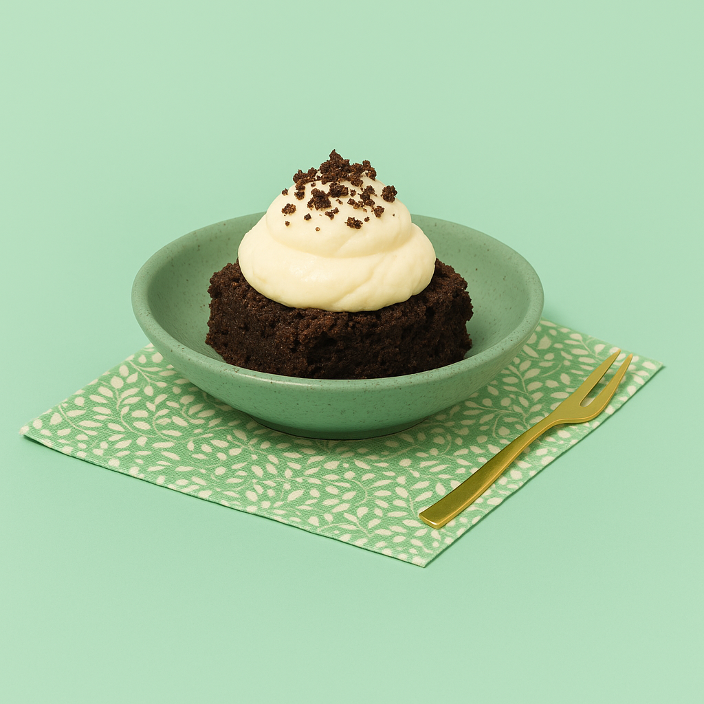 Small Green Speckled Bowl with Dessert