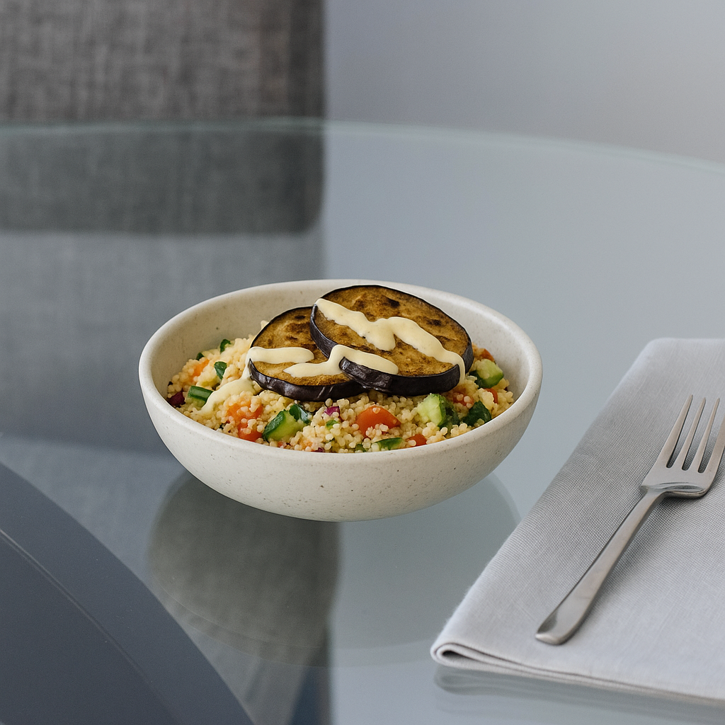Small Grey Speckle Walled Bowl with Couscous Salad