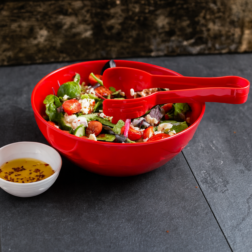 Red Salad Bowl with Matching Tongs