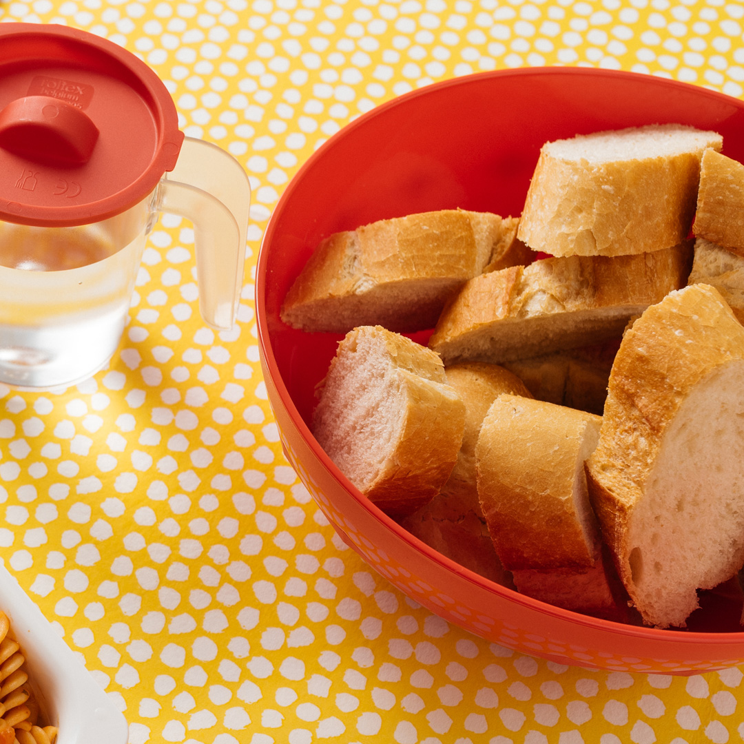 Large Red Bowl with Bread