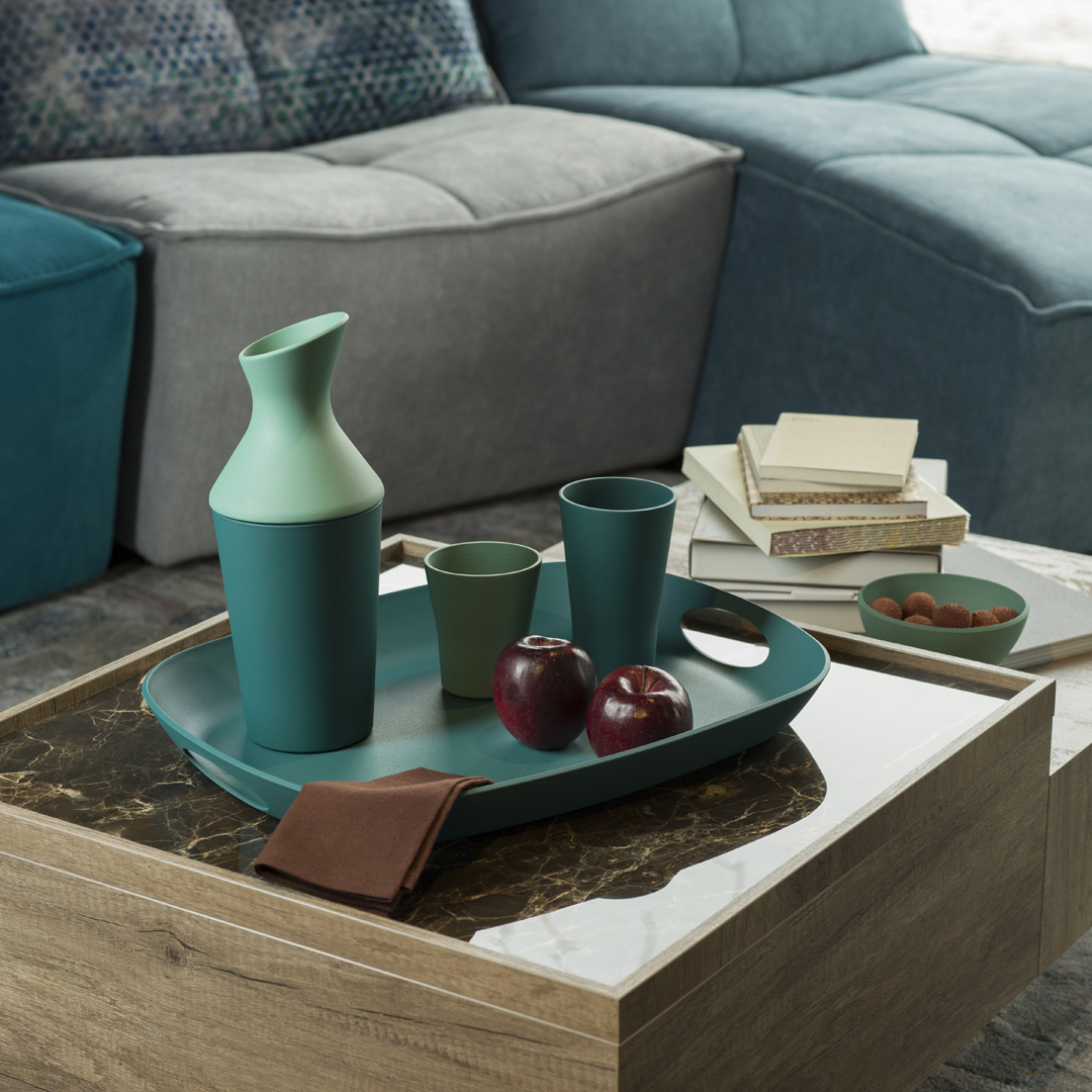 Teal ReAMO Carafe on Coffee Table