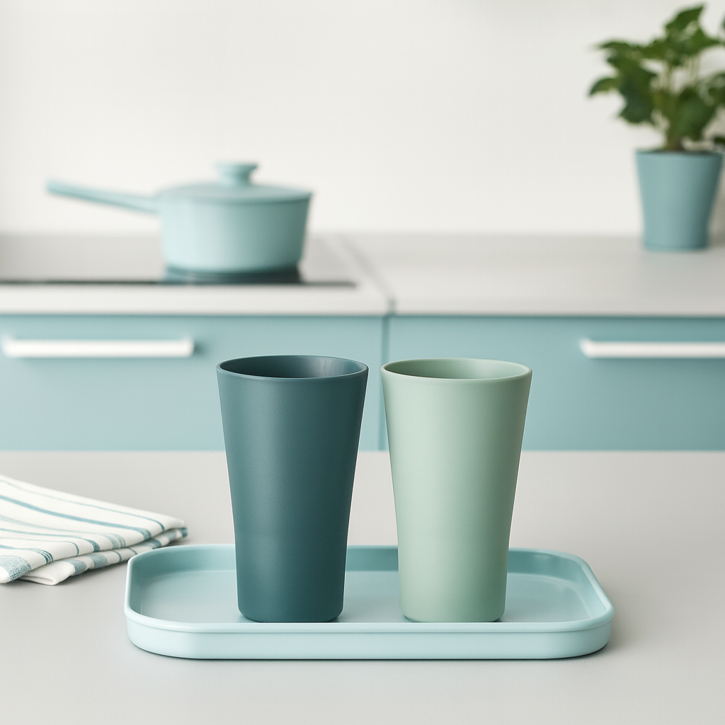 ReAmo 440ml Two Tone Pastel Teal Tumblers in Kitchen Setting