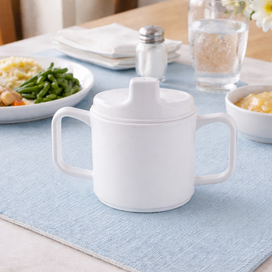 White 2 handled mug with Sippy lid