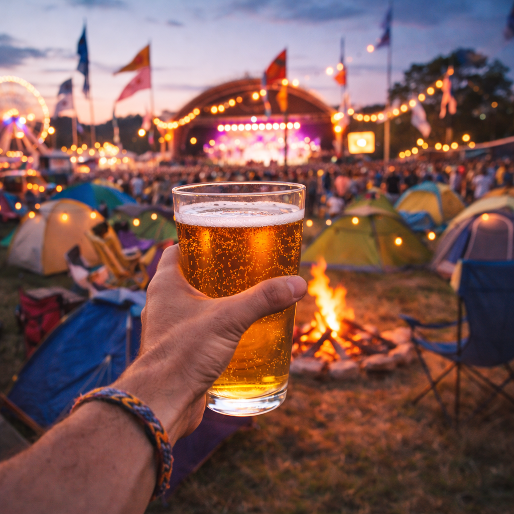 Aura Pint Glass with Beer at Festival Setting