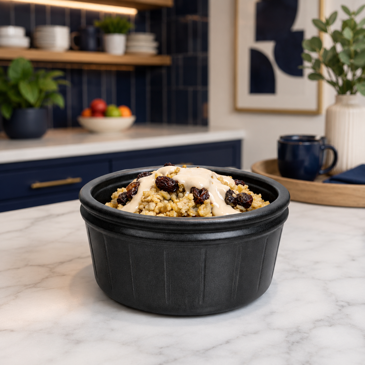 Odyssey Black Ramekin with Moroccan Grains in Modern Kitchen